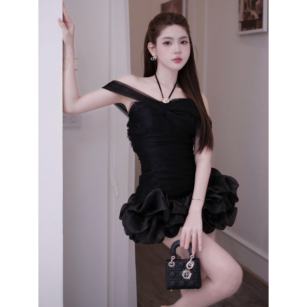 Váy lưới trễ vai chân bồng V178 SM