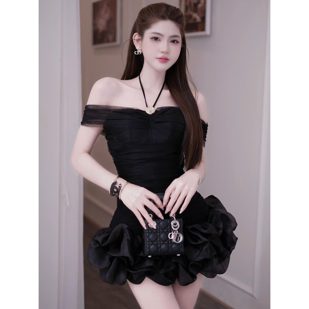 Váy lưới trễ vai chân bồng V178 SM