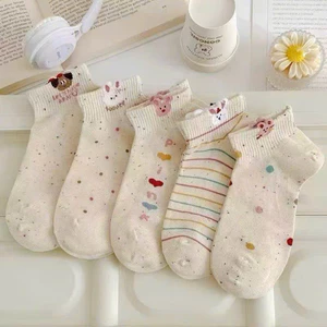 Set 10 đôi tất hoạ tiết cún thỏ cổ thấp - Tất vớ cho nữ