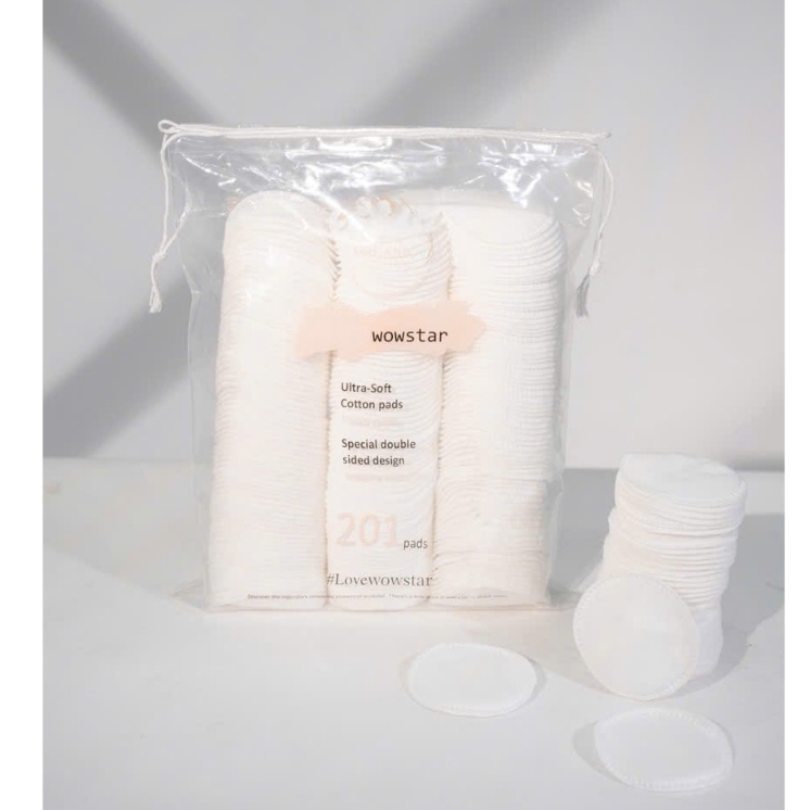Bông tẩy trang wowstar 201 miếng 100% cotton tự nhiên mềm mịn zai ( BÔNG TRÒN )