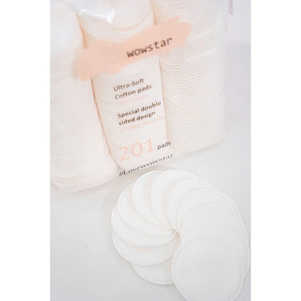 Bông tẩy trang wowstar 201 miếng 100% cotton tự nhiên mềm mịn zai ( BÔNG TRÒN )