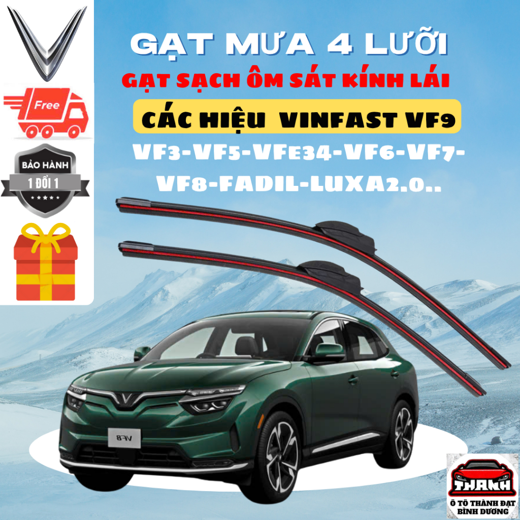 Gạt Mưa VF8, Gạt MƯA Ô Tô Các Dòng Xe VINFAST VF9, VF7, VF6, VF5, VF3, VFe34,HERIO,LIMO GREEN Silicon 4 Lưỡi Gạt Sạch Êm