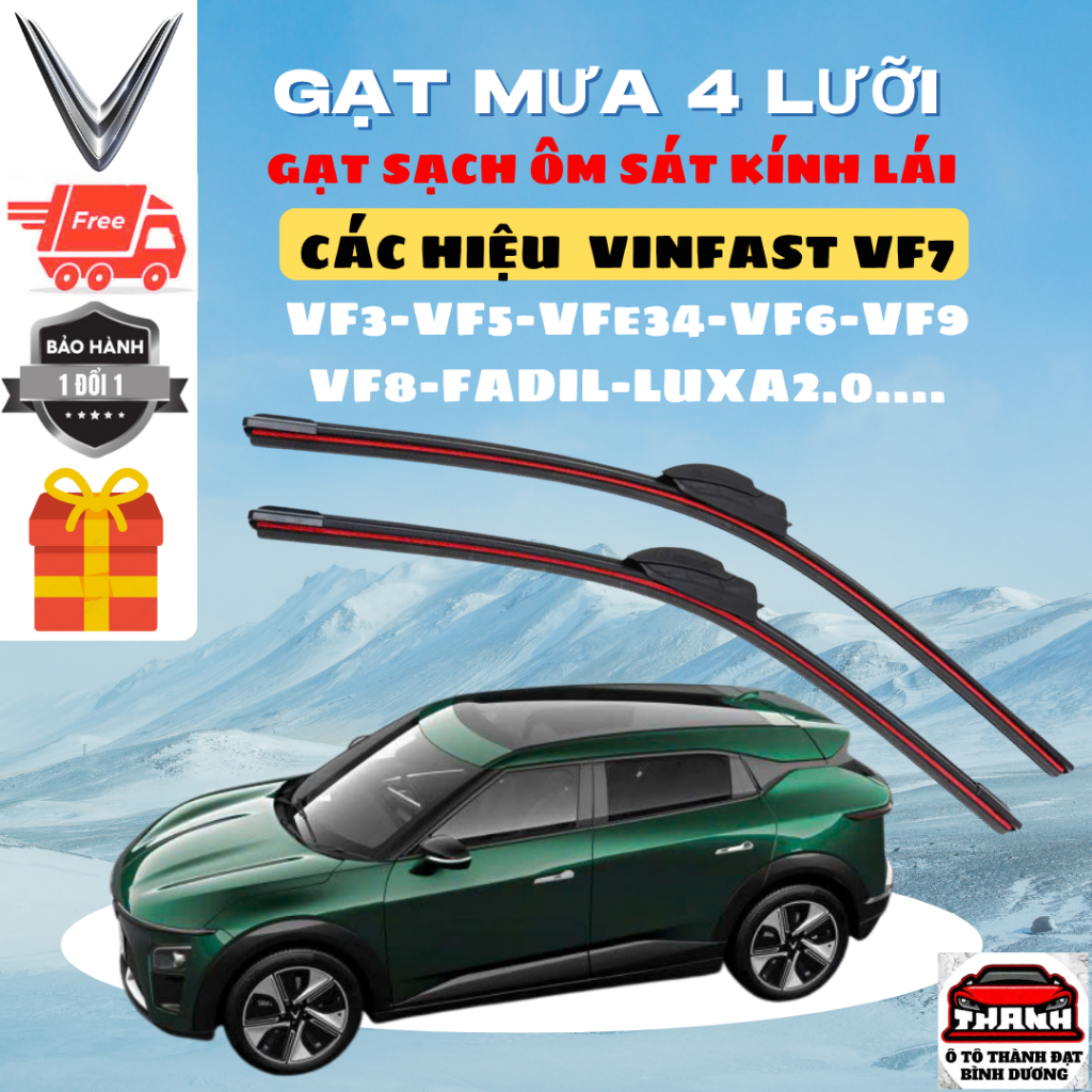 Gạt Mưa VF7 Các Dòng Xe VINFAST VF3, vf5, vf6, vf8, 9,fadil, vfe34,HERIO,LIMO GREEN presidant Silicon 4 Lưỡi Gạt Sạch Êm