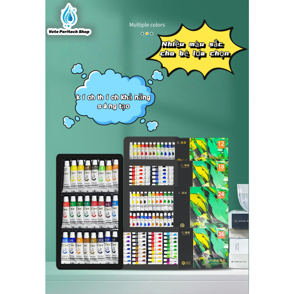 Màu Nước Gouache, Màu Acrylic gấu trúc Dạng Tuýp 12ml/5ml,hộp 12/18/24/36 màu