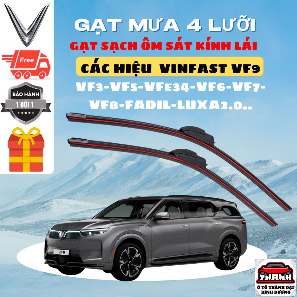 Gạt Mưa VF9, Gạt Mưa Các Dòng VINFAST,HERIO,LIMO GREEN, FADIL, VFe34,VF3, vf5, vf6, vf7, vf8, Silicon 4 Lưỡi Gạt Sạch Êm