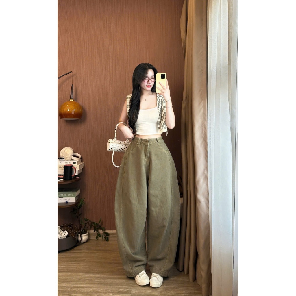 Quần Jeans Nữ Ống Cong Màu Nâu Phối Line Cá Tính Joolate Tôn Dáng Che Khuyết Điểm Thoải Mái Đi Làm Đi Học