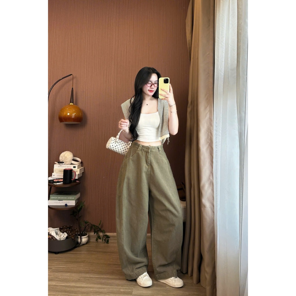 Quần Jeans Nữ Ống Cong Màu Nâu Phối Line Cá Tính Joolate Tôn Dáng Che Khuyết Điểm Thoải Mái Đi Làm Đi Học