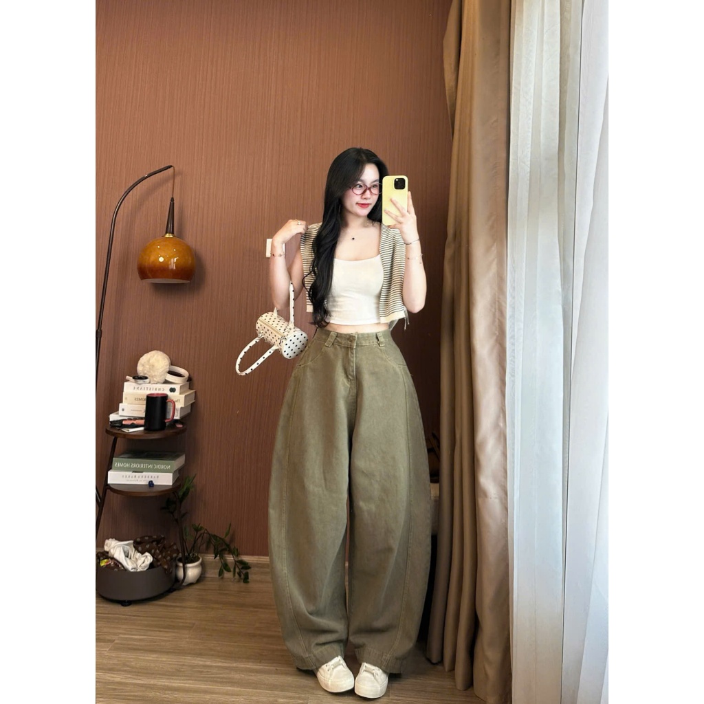 Quần Jeans Nữ Ống Cong Màu Nâu Phối Line Cá Tính Joolate Tôn Dáng Che Khuyết Điểm Thoải Mái Đi Làm Đi Học