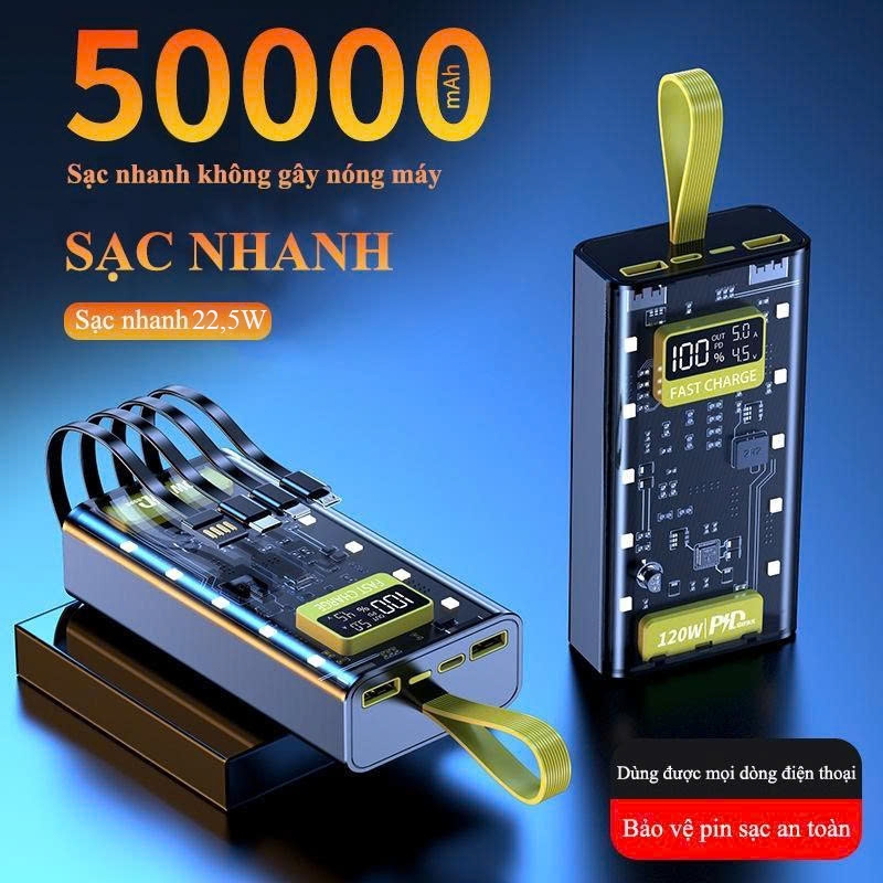 Sạc Dự Phòng 50000mAh Sạc Nhanh 22,5W Tích Hợp 4 Dây Sạc Đa Năng Hỗ Trợ Sạc Laptop, Điện Thoại, Máy Tính Bảng
