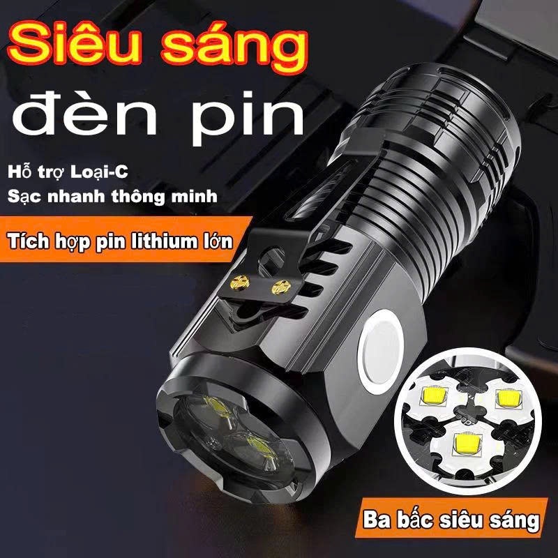 Đèn Pin Siêu Sáng Pin Trâu 3 bóng đèn Led Siêu Sáng đèn Pin Đa Năng ...