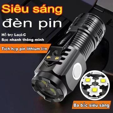 Đèn Pin Siêu Sáng Pin Trâu 3 bóng đèn Led Siêu Sáng đèn Pin Đa Năng 5 Trong 1 /đèn Pin Phượt /đèn Pin Mini 3 Mắt Led