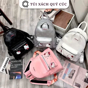 Balo Da đi học Hello Kitty in Nổi Hình Nơ size40 nam nữ đi chơi du lịch đựng vừa sách vở A4