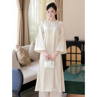 SET Ao Dài Lụa Cổ Tròn Đính Kết THủ Công 3 Màu Siêu xinh. M06