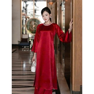 SET Ao Dài Lụa Cổ Tròn Đính Kết THủ Công 3 Màu Siêu xinh. M06