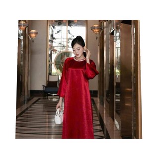 SET Ao Dài Lụa Cổ Tròn Đính Kết THủ Công 3 Màu Siêu xinh. M06