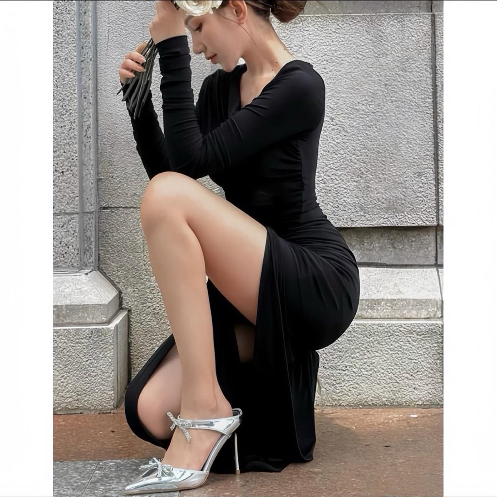 [LỆCH VAI ]Đầm body LỆCH VAI XẺ HÔNG TRÁI thun lụa mịn Ladong Xuân Mai Shop