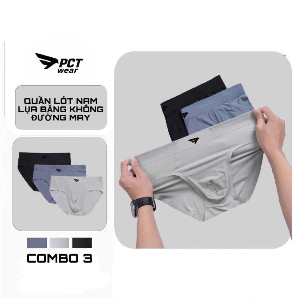 Combo 3 Quần Lót Nam Tam Giác PCTwear Coolmax Lụa Băng Khử Mùi Co Giãn Thoáng Khí
