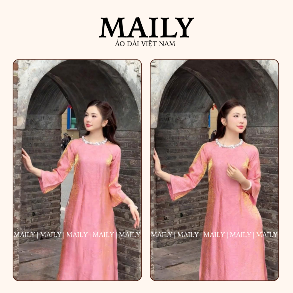 Áo Dài Cách Tân Tường Xuân Vải Lụa Ánh Kim Cao Cấp - ÁO DÀI MAILY