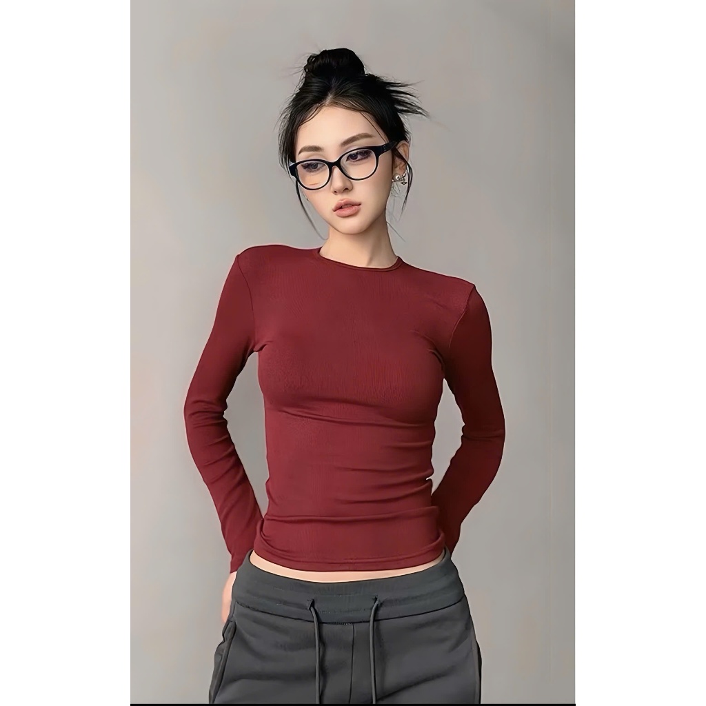 Áo Thun Tay Dài Cổ Tròn Giữ Nhiệt Tốt Cực Ấm Ôm Form Ôm Dáng Phong Cách Hàn Quốc Có BigSize Cho Nữ - LL03