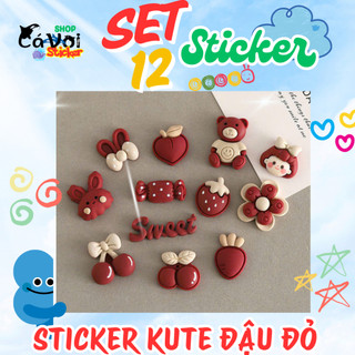 Set 12 Sticker/ Charm gắn dép đáng yêu màu đậu đỏ