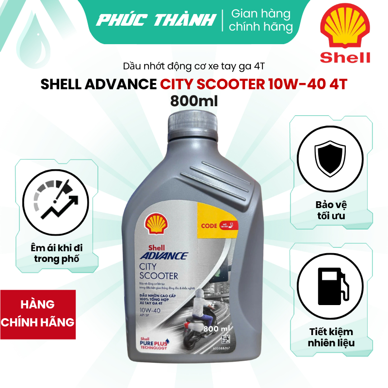 Nhớt Xe Tay Ga Shell Advance City Scooter 10W40 API SP 800ml Êm Xe Mát Máy - Sản Xuất Tại Thái Lan