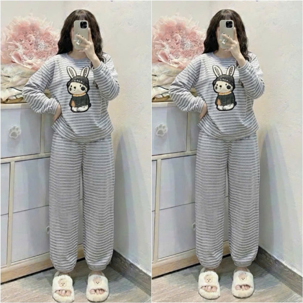 2026. [SÉT KẺ THỎ ĐÁ] Sét chất len lông áo dài tay+ quần bo chun. Đủ size SMLXL 40kg- 70kg