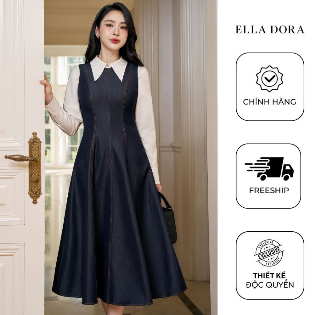 Đầm Denim sát nách ELLA DORA dáng xòe thoải mái thiết kế trẻ trung thanh lịch [D262]