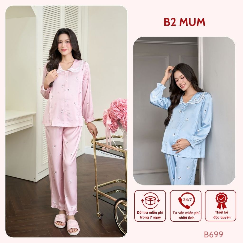 [BỘ LỤA DÀI] mặc nhà chất lụa tơ Pháp cao cấp họa tiết Capybara cho mẹ bầu xinh yêu - B699 B2MUM
