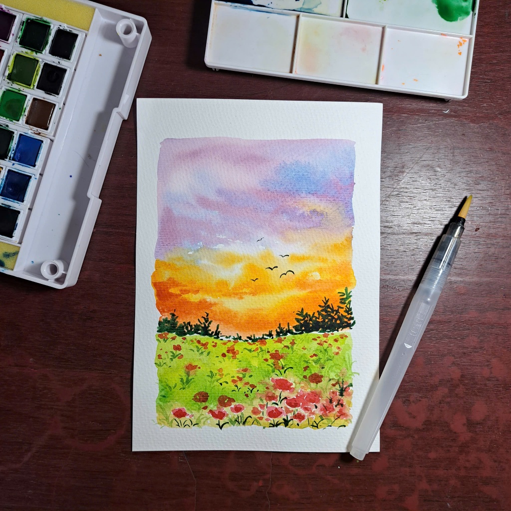 Màu Nước Dạng Nén GLOBAL ART 24 Màu Cao Cấp, Màu Nước Nén Màu Trong, Loang Màu Tốt, Không Bột, Kèm Bút Vẽ và Khay Vẽ