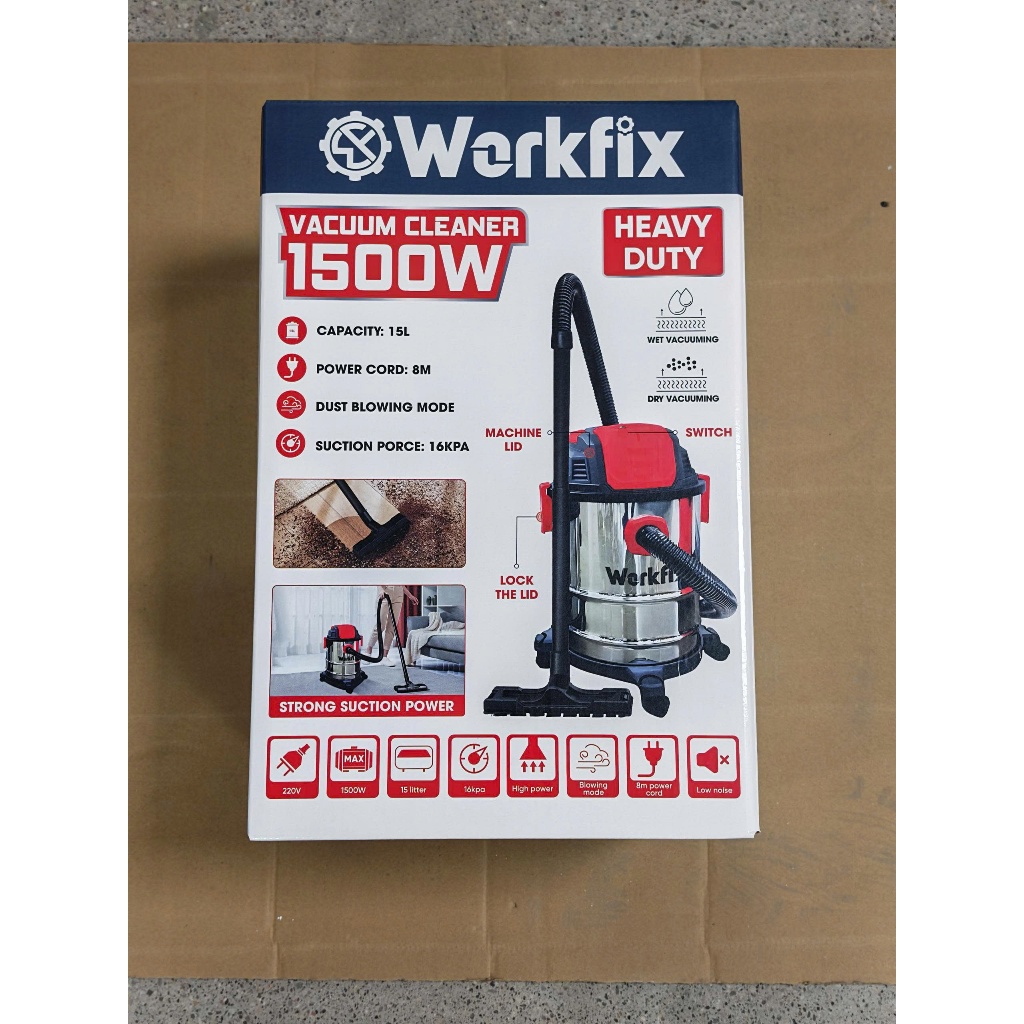 Máy hút bụi, Máy Hút Bụi Công Nghiệp WORKFIX WF-HBCN15L 1500W Lực Hút 16KPA Động Cơ Không Chổi Than