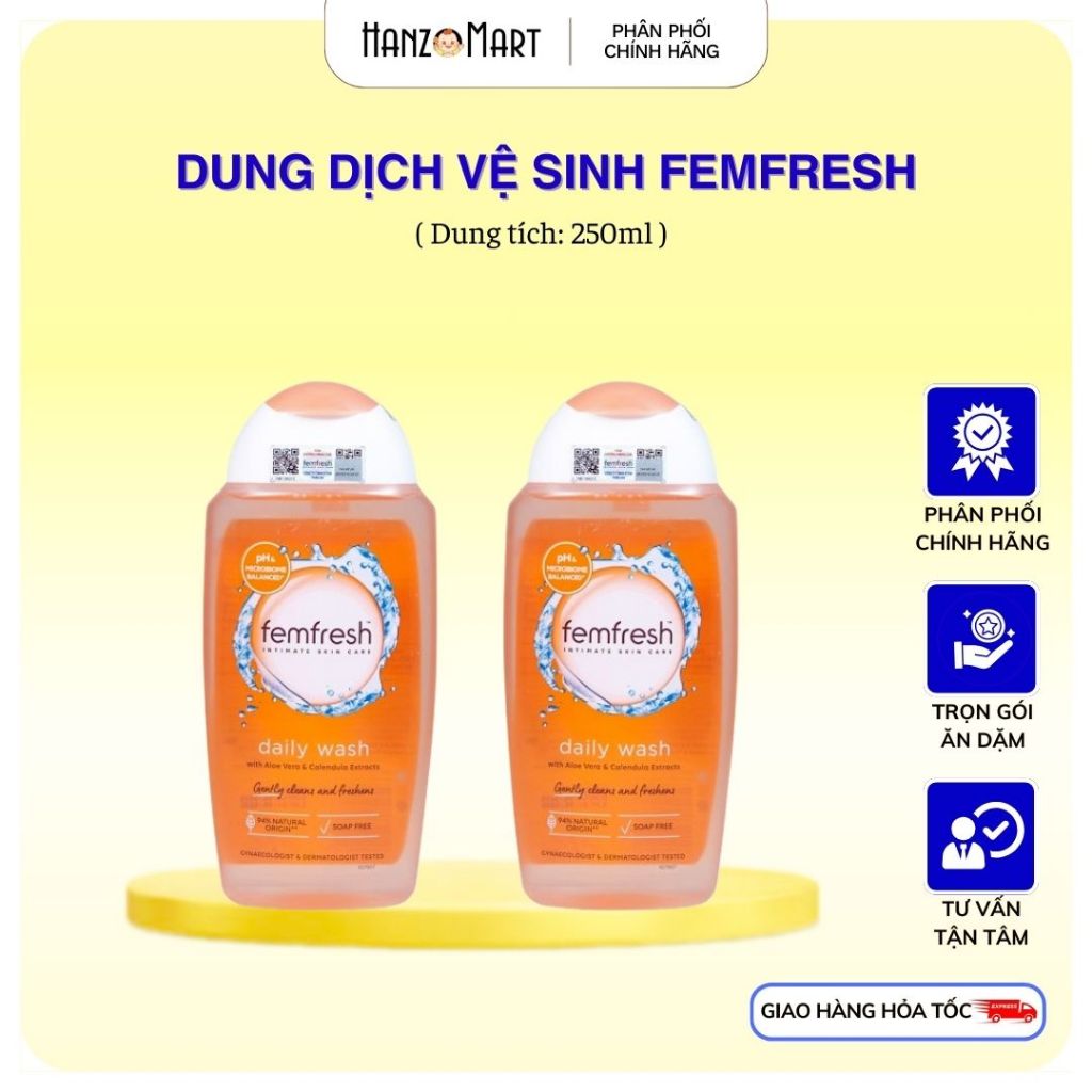 Femfresh màu cam, Dung dịch vệ sinh phụ nữ Femfresh Daily Intimate Cam,vệ sinh hằng ngày chai 250ml