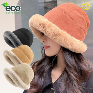 Mũ bucket lót nỉ nhung mềm mại 2 lớp dày dặn, Mũ lông cừu vành rộng cho nữ giữ ấm mùa đông