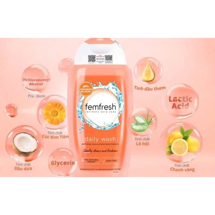 Femfresh màu cam, Dung dịch vệ sinh phụ nữ Femfresh Daily Intimate Cam,vệ sinh hằng ngày chai 250ml