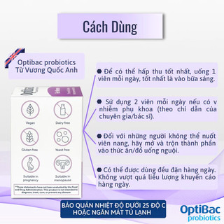 Men Vi Sinh Phụ Khoa Optibac For Women - Bổ Sung Lợi Khuẩn Vùng Kín, Tăng Đề Kháng Hộp 30 Viên