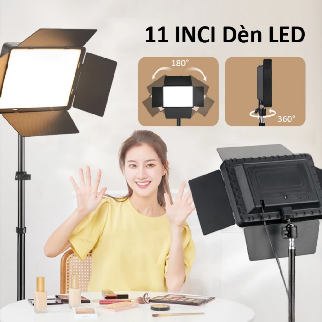 Đèn trợ sáng, Đèn livestream studio hỗ trợ quay video chụp hình ,Đèn LED U800 4 cánh 3 chế độ màu chân cao cấp