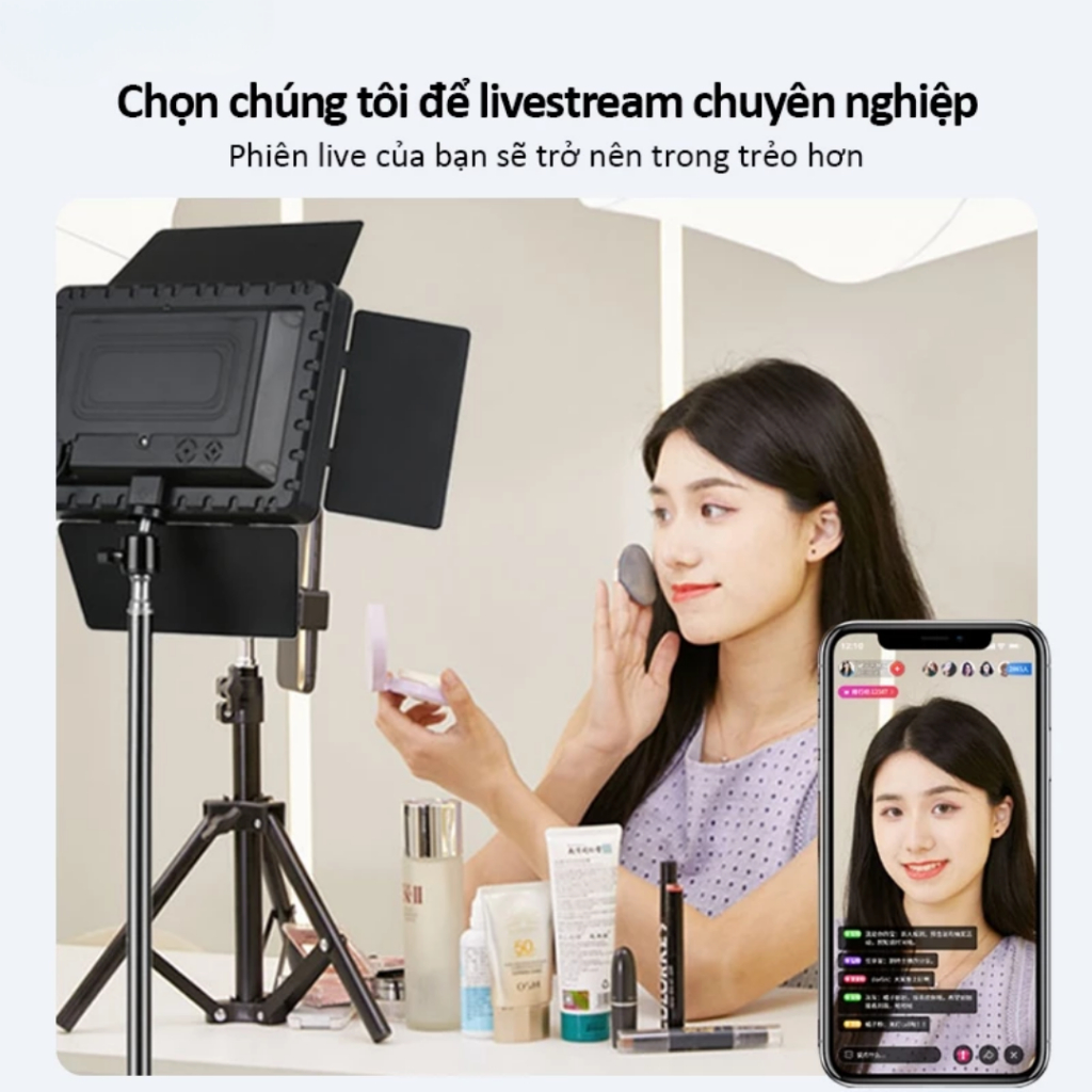 Đèn trợ sáng, Đèn livestream studio hỗ trợ quay video chụp hình ,Đèn LED U800 4 cánh 3 chế độ màu chân cao cấp