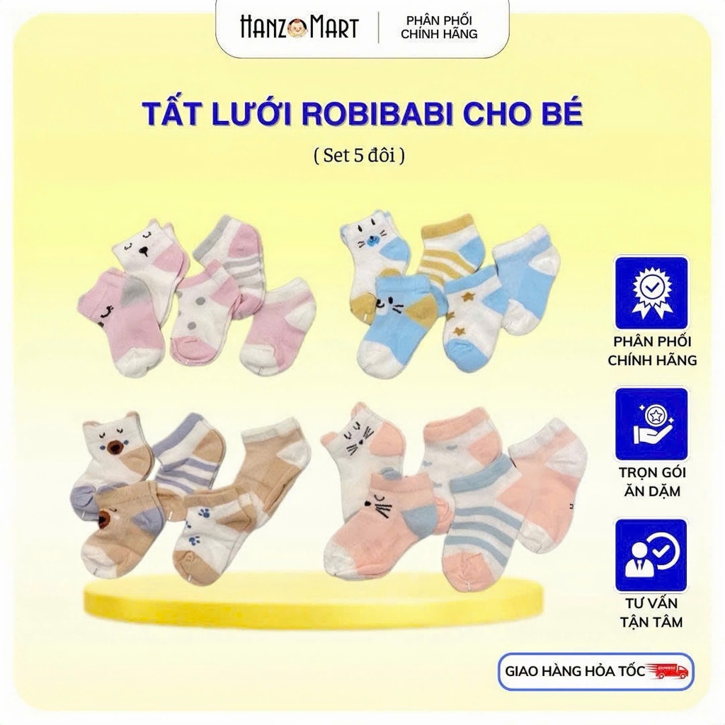Set 5 Đôi Tất Lưới Robibabi Cho Bé - hanzomart
