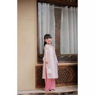 Áo dài tết Nguyệt Hoa Cúc Chi tặng kèm bờm tóc xinh xắn cho bé gái - Size 8-44kg