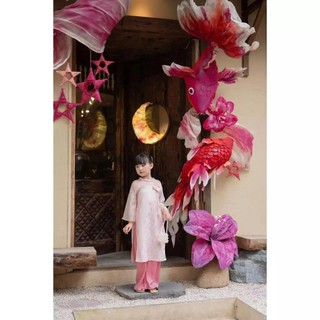 Áo dài tết Nguyệt Hoa Cúc Chi tặng kèm bờm tóc xinh xắn cho bé gái - Size 8-44kg