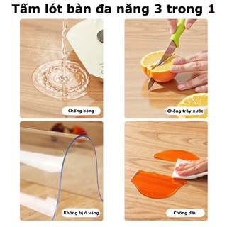Khăn Trải Bàn Bằng Nhựa PVC Trong Suốt Dày 1.55mm Tấm Lót bàn Ăn, Cao Cấp Chống Trơn Trượt Chống ThấmMiếng