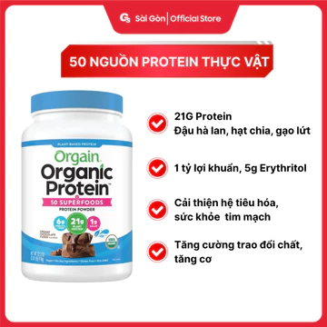 Bột protein thực vật hữu cơ Orgain Organic Protein SuperFoods hỗ trợ tăng cơ, phục hồi cơ bắp
