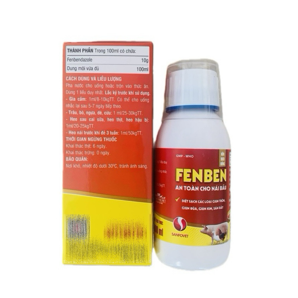 Fenben Hỗ Trợ Tẩy Giun, Sán Trên Trâu, Bò, Ngựa, Cừu, Dê, Lợn, Gà, Gia Cầm 100ml