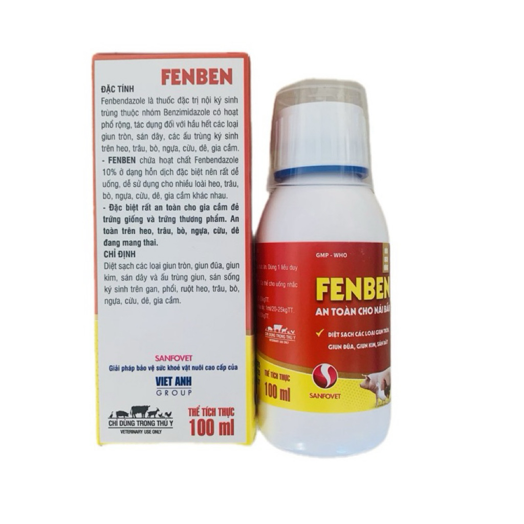 Fenben Hỗ Trợ Tẩy Giun, Sán Trên Trâu, Bò, Ngựa, Cừu, Dê, Lợn, Gà, Gia Cầm 100ml