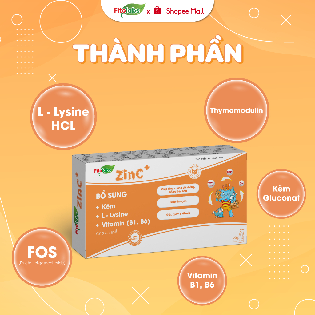 [CHÍNH HÃNG] Fitolabs ZinC Giúp Bé Ăn Ngon, Tăng Sức Đề Kháng,Tiêu Hóa Tốt, Tăng Hấp Thu Hộp 20 Ống