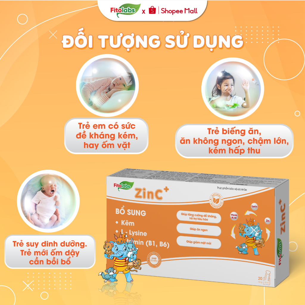 [CHÍNH HÃNG] Fitolabs ZinC Giúp Bé Ăn Ngon, Tăng Sức Đề Kháng,Tiêu Hóa Tốt, Tăng Hấp Thu Hộp 20 Ống