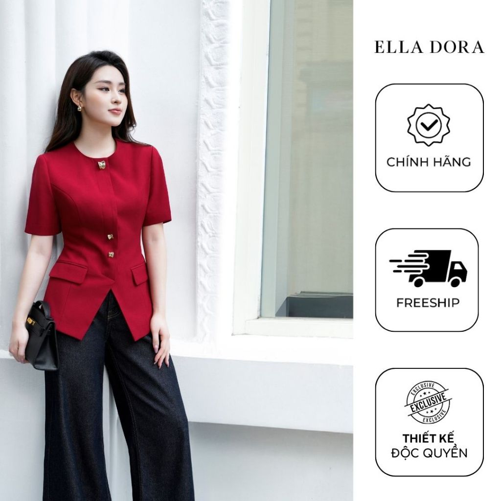 Áo kiểu cộc tay thiết kế ELLA DORA  3 cúc đồng phong cách thanh lịch và sang trọng  [AK51]
