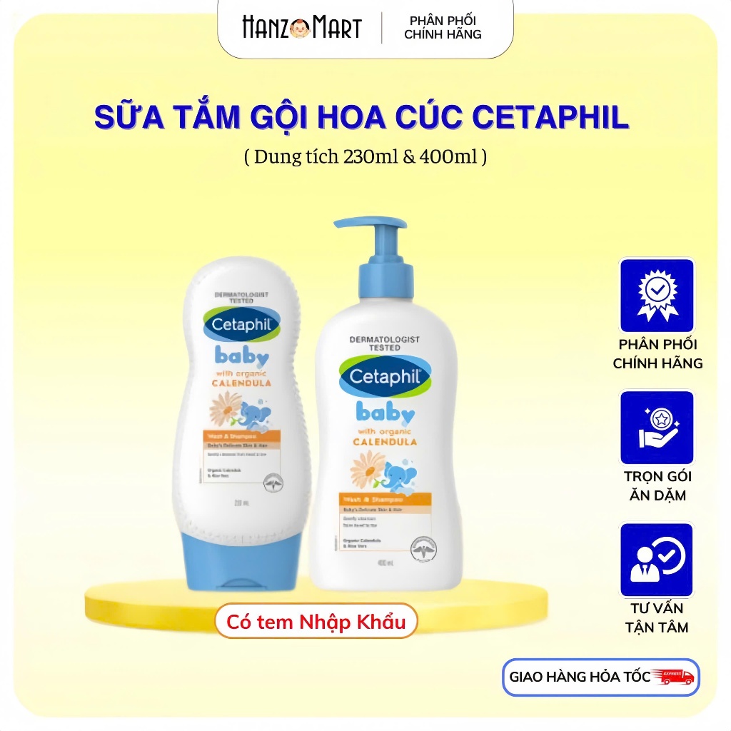 Sữa tắm gội Cetaphil cho bé - Cetaphil Baby Wash & Shampoo with Organic Calendula 230ml 400ml