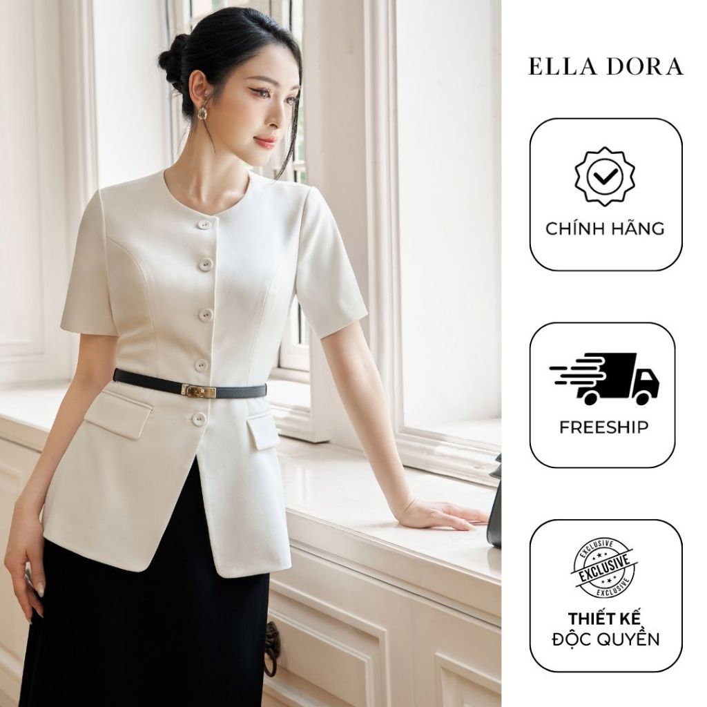Áo kiểu thiết kế ELLA DORA dáng sang trọng thanh lịch cổ tròn 1 cúc đồng đen [AK52]