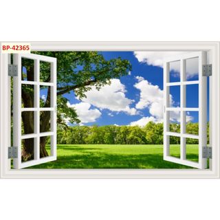 Tranh dán tường 3d cửa sổ thoáng mát tạo cảm giác thoải mái, tự nhiên