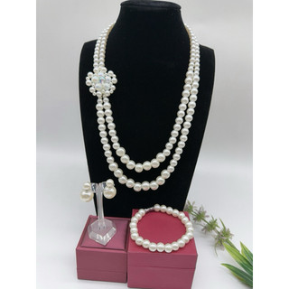 mua 1 được 2. Combo ba món vòng cổ, hoa tai, vòng tay ngọc trai đá nhân tạo loại nặng, trang sức, phụ kiện hàng cao cấp.